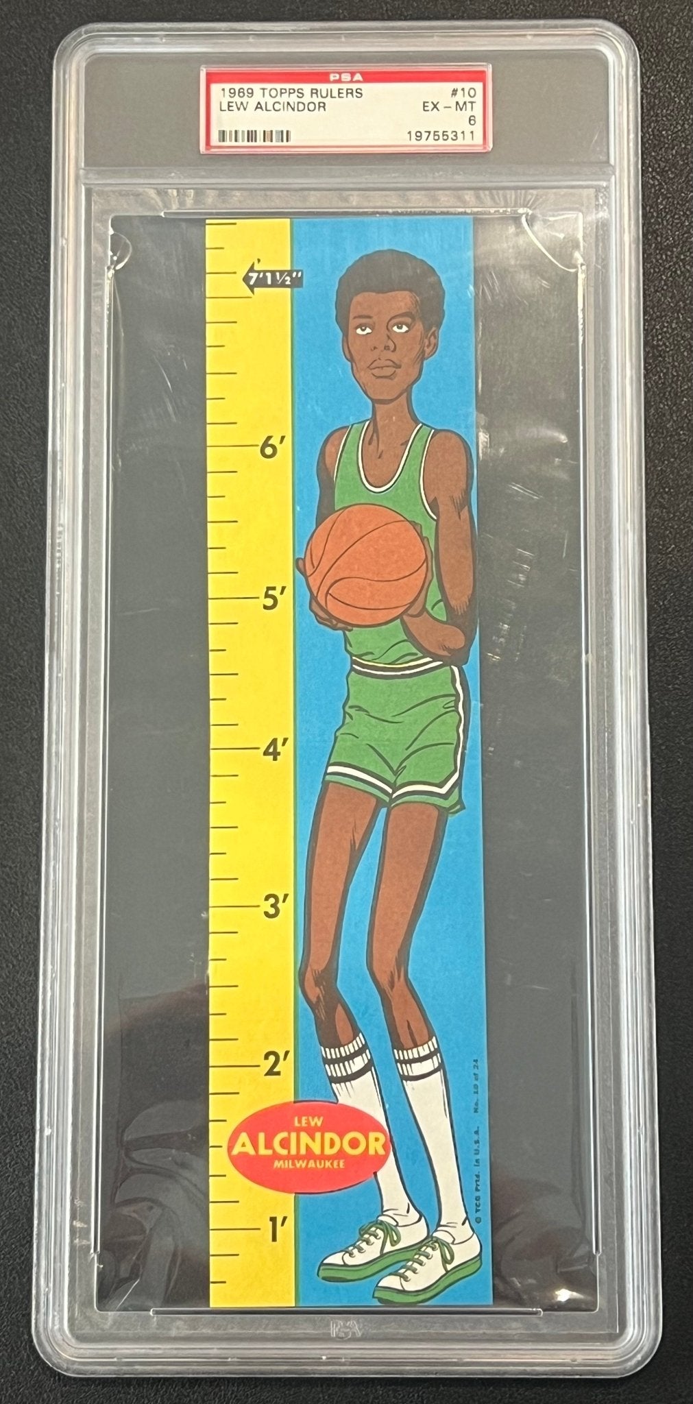 LEW ALCINDOR (Kareem Abdul Jabbar) 1969 Topps Rulers Rookie RC #10 PSA 6 EXMT - Columbia Hobby - Sports Card Boxes - Toploaders - Card Savers
