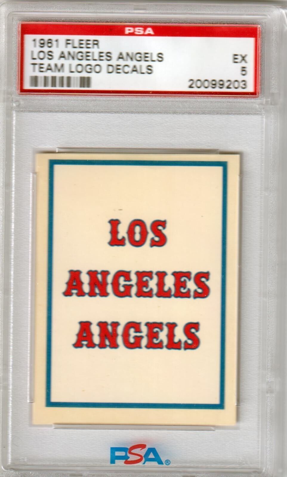 LOS ANGELES ANGELS 1961 Fleer Team Logo Decals PSA 5 EX - Columbia Hobby - Sports Card Boxes - Toploaders - Card Savers