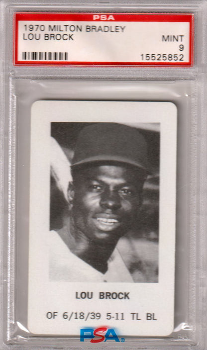 LOU BROCK 1970 Milton Bradley PSA 9 MINT - CARDINALS - Columbia Hobby - Sports Card Boxes - Toploaders - Card Savers