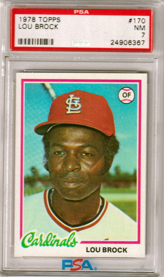 LOU BROCK 1978 Topps #170 PSA 7 NM - CARDINALS - Columbia Hobby - Sports Card Boxes - Toploaders - Card Savers