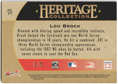 LOU BROCK 2005 Donruss Diamond Kings Autograph Auto SP #/5 - CARDINALS - Columbia Hobby - Sports Card Boxes - Toploaders - Card Savers