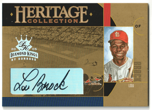 LOU BROCK 2005 Donruss Diamond Kings Autograph Auto SP #/5 - CARDINALS - Columbia Hobby - Sports Card Boxes - Toploaders - Card Savers