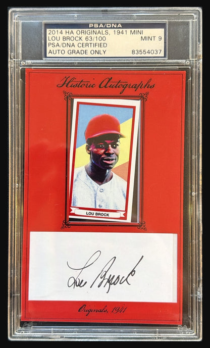 2014 Historic Autographs Originals 1941 Mini Lou Brock autograph #/100 graded PSA/DNA 9 trading card - front