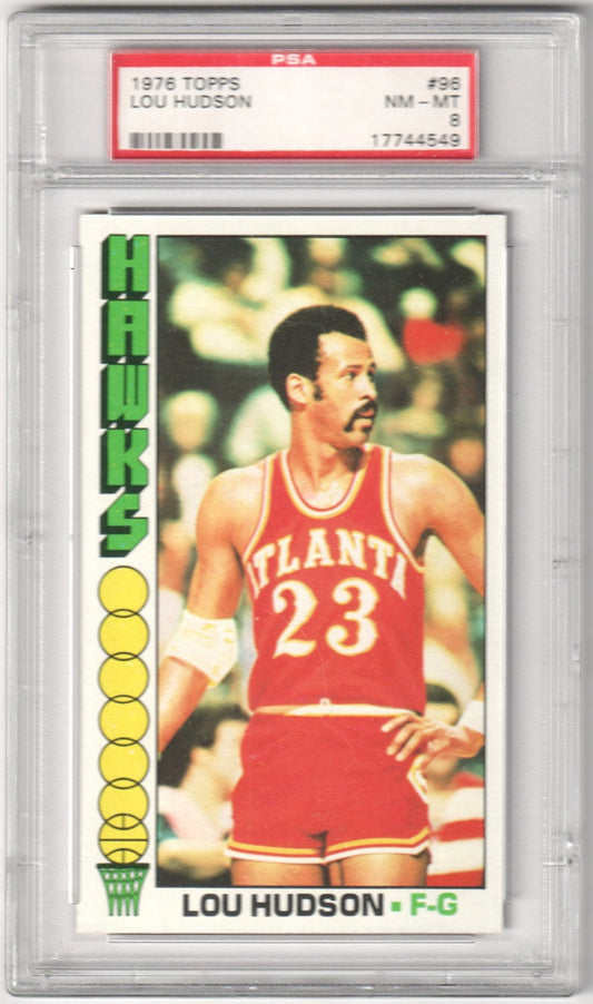LOU HUDSON 1976 Topps #96 PSA 8 NM - MT - HAWKS - Columbia Hobby - Sports Card Boxes - Toploaders - Card Savers