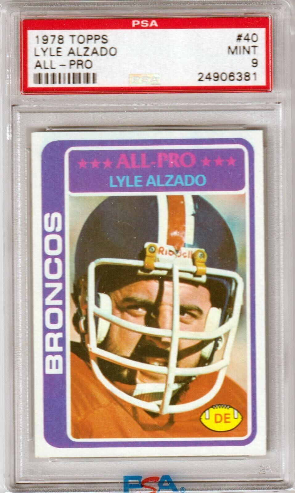 LYLE ALZADO 1978 Topps #40 PSA 9 MINT - BRONCOS - Columbia Hobby - Sports Card Boxes - Toploaders - Card Savers