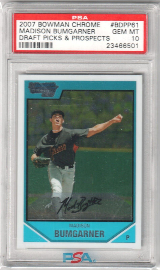 MADISON BUMGARNER 2007 Bowman Chrome Draft #BDPP61 PSA 10 GEM MINT - GIANTS - Columbia Hobby - Sports Card Boxes - Toploaders - Card Savers
