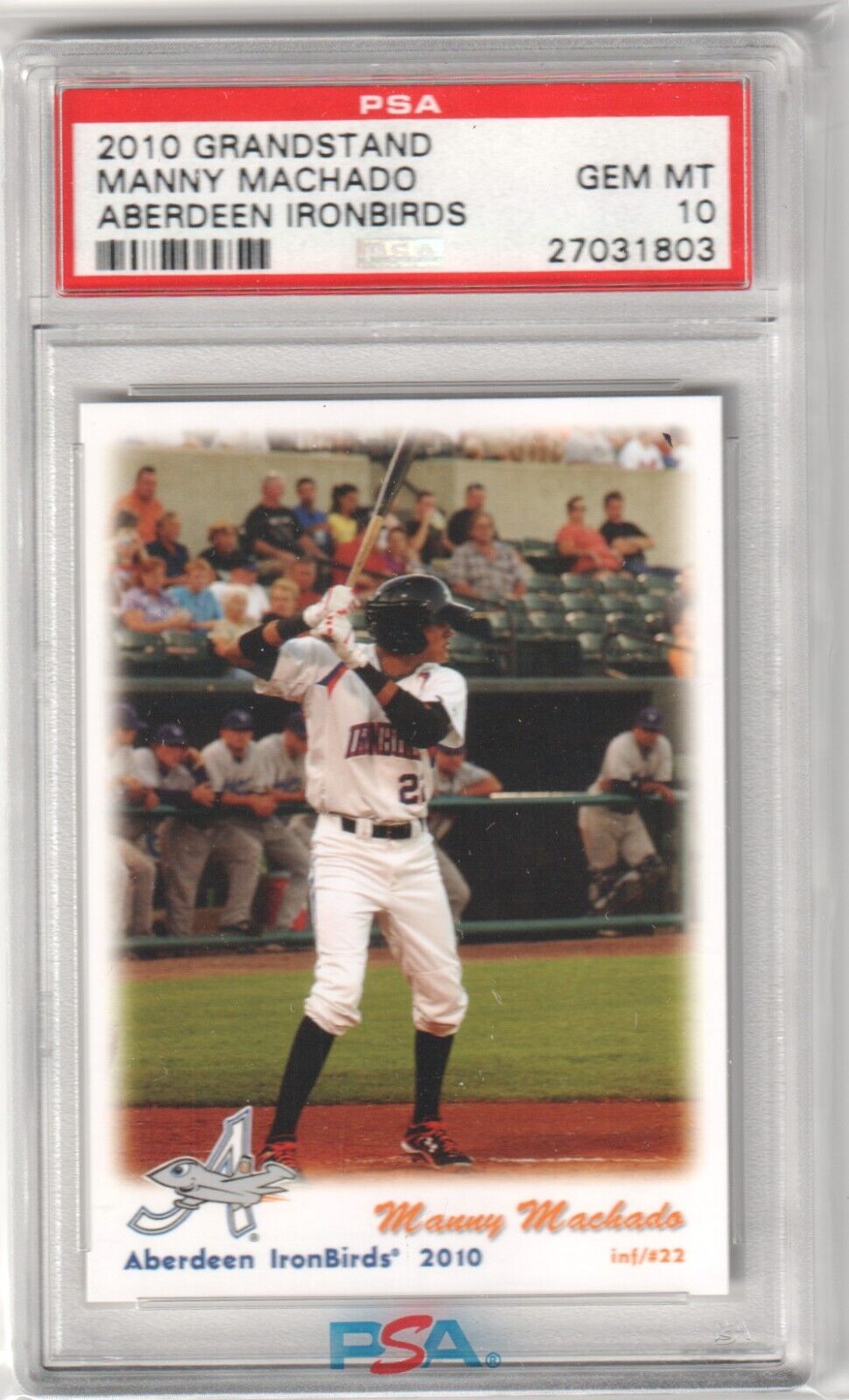MANNY MACHADO 2010 Grandstand Aberdeen Ironbirds Minor League PSA 10 GEM MINT - Columbia Hobby - Sports Card Boxes - Toploaders - Card Savers