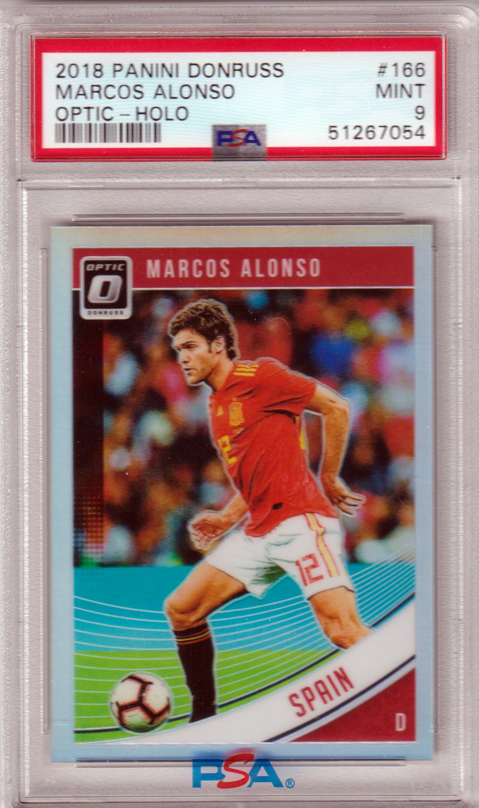 MARCOS ALONSO 2018 Panini Donruss Optic Holo #166 PSA 9 MINT - SPAIN POP 6 - Columbia Hobby - Sports Card Boxes - Toploaders - Card Savers