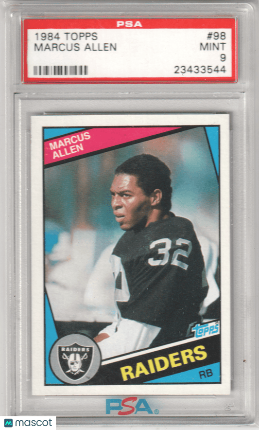 MARCUS ALLEN 1984 Topps 98 PSA 9 MINT - RAIDERS - Columbia Hobby - Sports Card Boxes - Toploaders - Card Savers