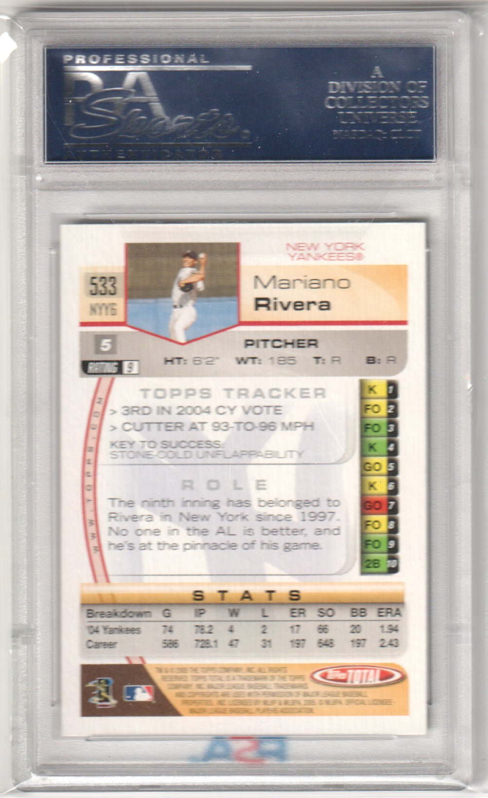 MARIANO RIVERA 2005 Topps Total 533 Silver PSA 10 GEM MINT - YANKEES Pop 3 - Columbia Hobby - Sports Card Boxes - Toploaders - Card Savers