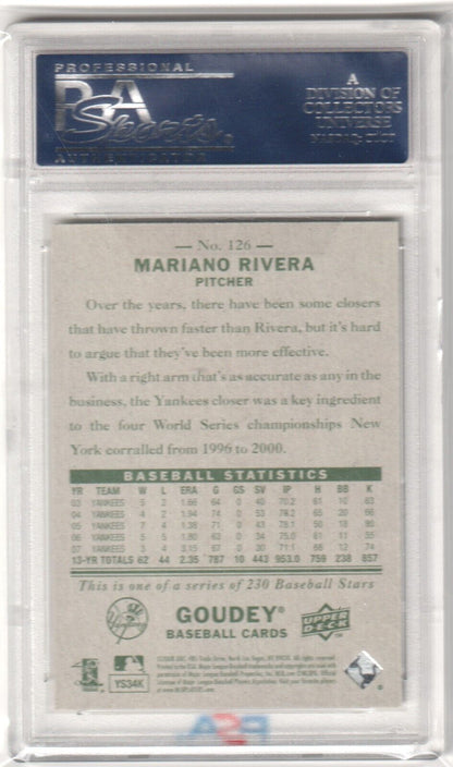 MARIANO RIVERA 2008 Upper Deck Goudey #126 PSA 10 GEM MINT - YANKEES - Columbia Hobby - Sports Card Boxes - Toploaders - Card Savers