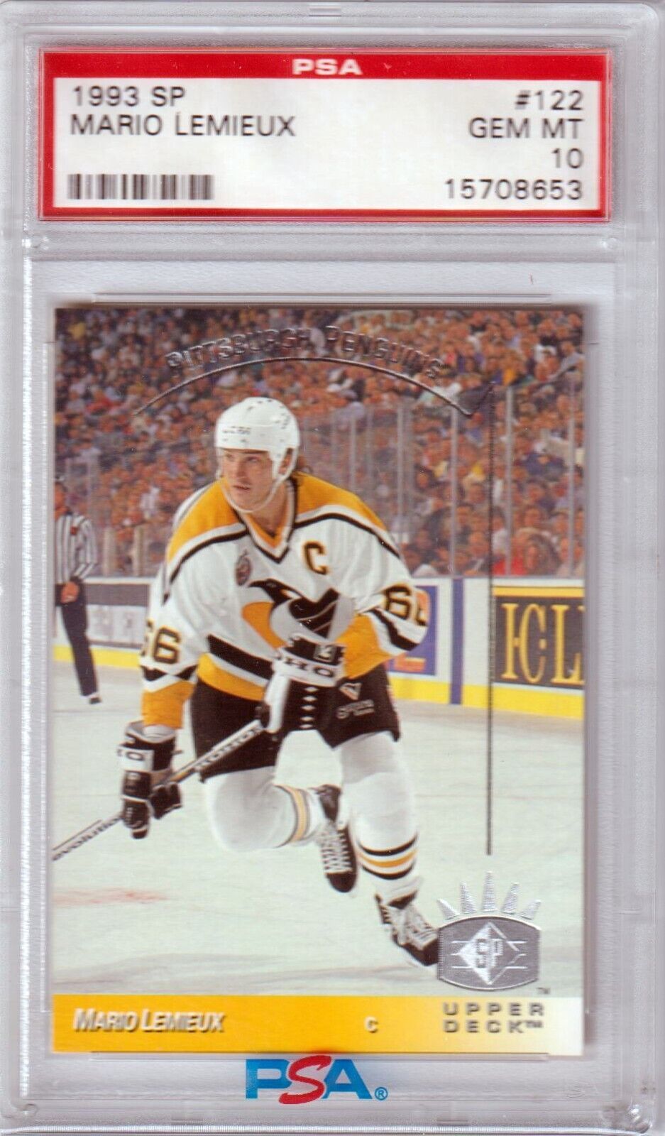 MARIO LEMIEUX 1993 Upper Deck SP #122 PSA 10 GEM MINT - PENGUINS - Columbia Hobby - Sports Card Boxes - Toploaders - Card Savers