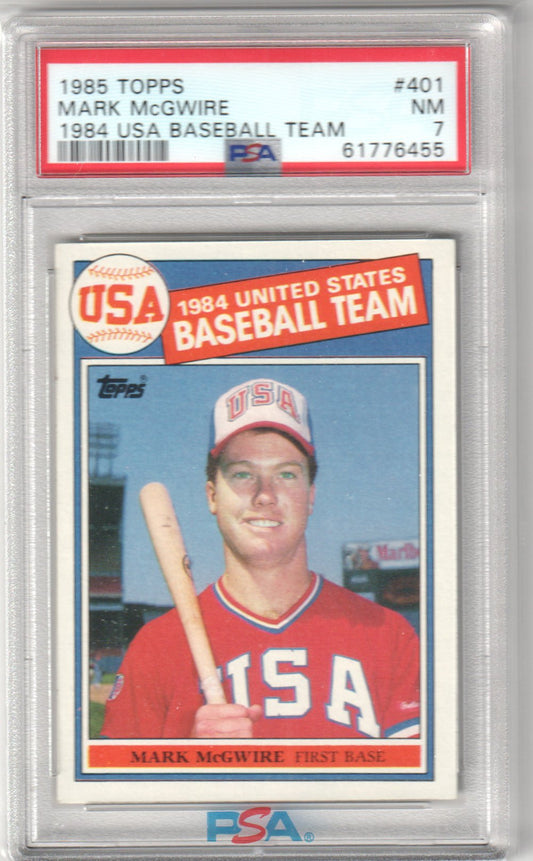 MARK McGWIRE 1985 Topps #401 1984 USA Baseball RC Rookie PSA 7 NM ATHLETICS - Columbia Hobby - Sports Card Boxes - Toploaders - Card Savers