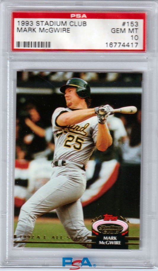 MARK McGWIRE 1993 Stadium Club Murphy #153 PSA 10 - GEM MINT - ATHLETICS - Columbia Hobby - Sports Card Boxes - Toploaders - Card Savers
