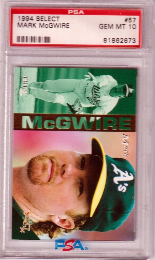 MARK McGWIRE 1994 Select #57 PSA 10 GEM MINT - ATHLETICS - Columbia Hobby - Sports Card Boxes - Toploaders - Card Savers