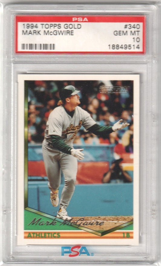 MARK McGWIRE 1994 Topps Gold #340 PSA 10 GEM MINT - ATHLETICS - Columbia Hobby - Sports Card Boxes - Toploaders - Card Savers