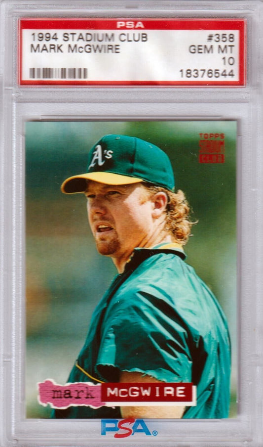 MARK McGWIRE 1994 Topps Stadium Club #358 PSA 10 GEM MINT - ATHLETICS - Columbia Hobby - Sports Card Boxes - Toploaders - Card Savers