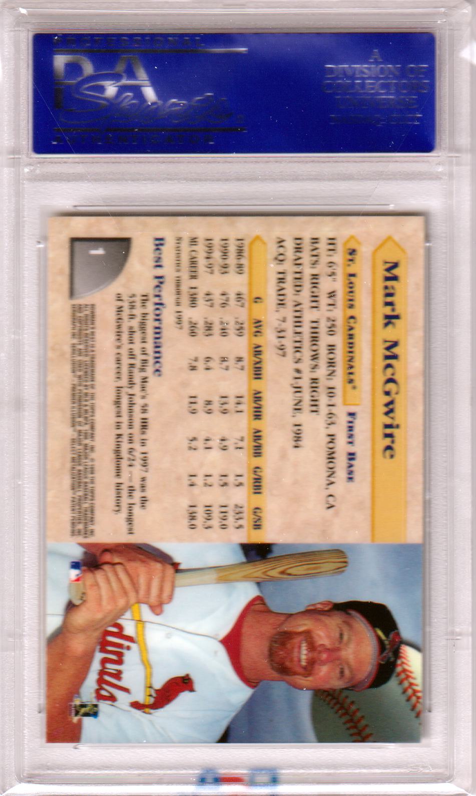 MARK McGWIRE 1998 Bowman's Best #1 PSA 10 GEM MINT - CARDINALS - Columbia Hobby - Sports Card Boxes - Toploaders - Card Savers