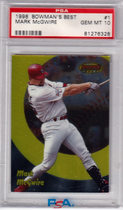 MARK McGWIRE 1998 Bowman's Best #1 PSA 10 GEM MINT - CARDINALS - Columbia Hobby - Sports Card Boxes - Toploaders - Card Savers