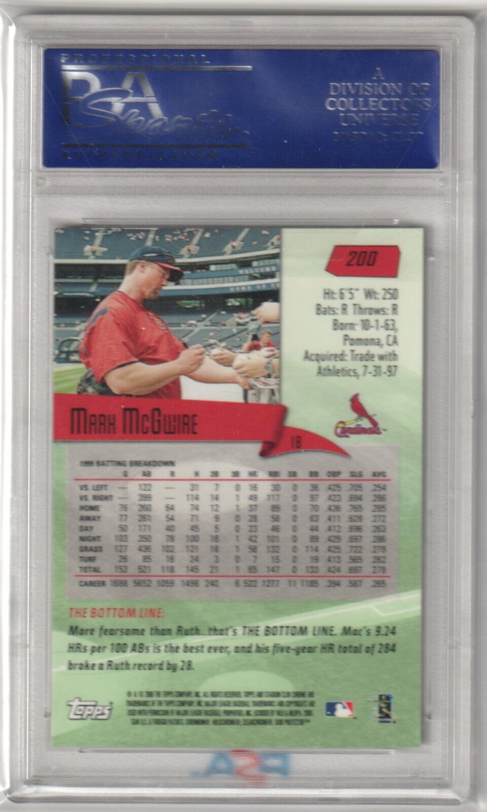 MARK McGWIRE 2000 Topps Stadium Club Chrome #200 PSA 10 GEM MINT - CARDINALS - Columbia Hobby - Sports Card Boxes - Toploaders - Card Savers