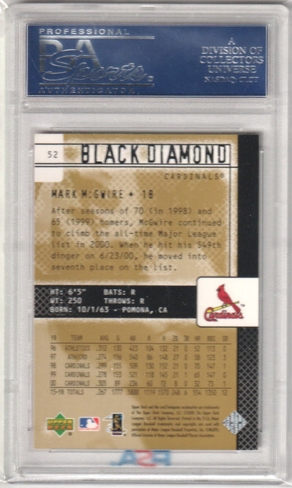 MARK McGWIRE 2000 Upper Deck Black Diamond Rookie Edition 52 PSA 10 GEM MINT - Columbia Hobby - Sports Card Boxes - Toploaders - Card Savers