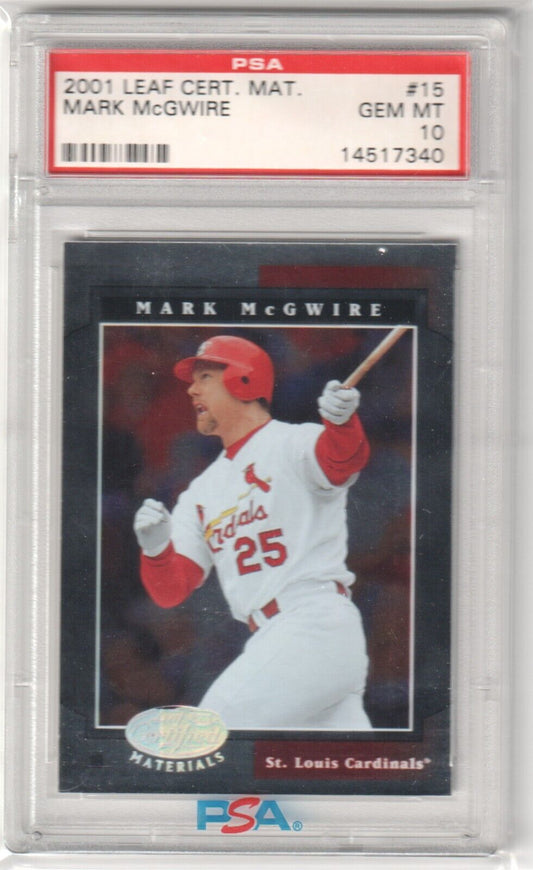 MARK McGWIRE 2001 Leaf Certified Materials #15 PSA 10 GEM MINT - CARDINALS - Columbia Hobby - Sports Card Boxes - Toploaders - Card Savers