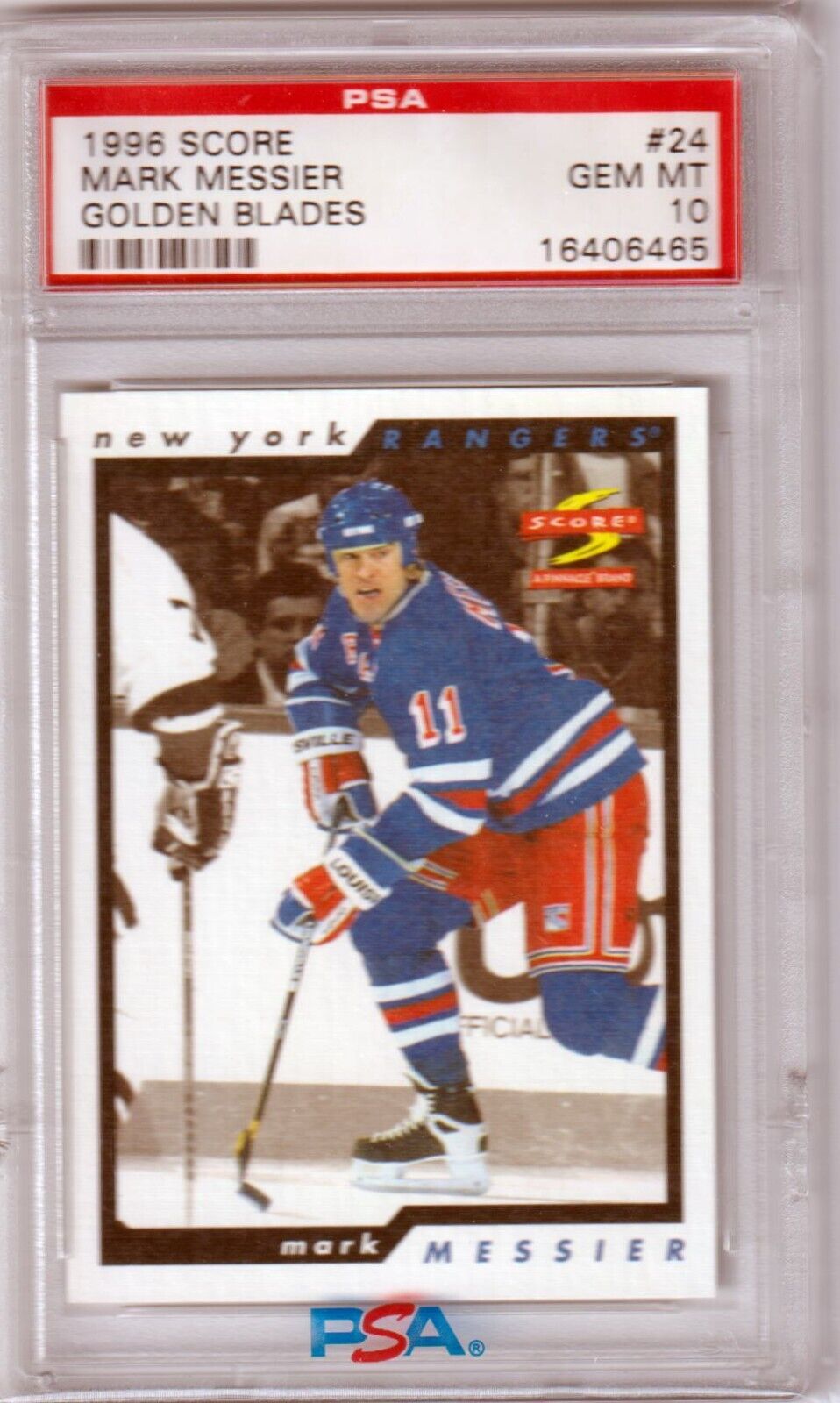 MARK MESSIER 1996 Score Golden Blades #34 PSA 10 GEM MINT - RANGERS POP 1 - Columbia Hobby - Sports Card Boxes - Toploaders - Card Savers