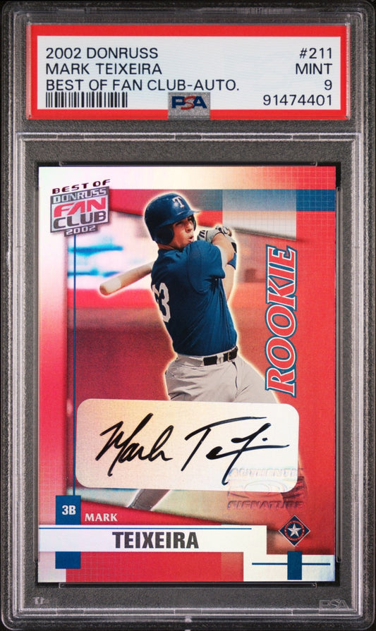 MARK TEIXEIRA 2002 Donruss Best Of Fan Club Autograph #/1350 PSA 9 MINT Pop 3 - Columbia Hobby - Sports Card Boxes - Toploaders - Card Savers