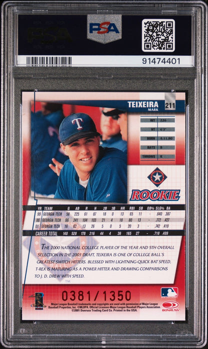 MARK TEIXEIRA 2002 Donruss Best Of Fan Club Autograph #/1350 PSA 9 MINT Pop 3 - Columbia Hobby - Sports Card Boxes - Toploaders - Card Savers