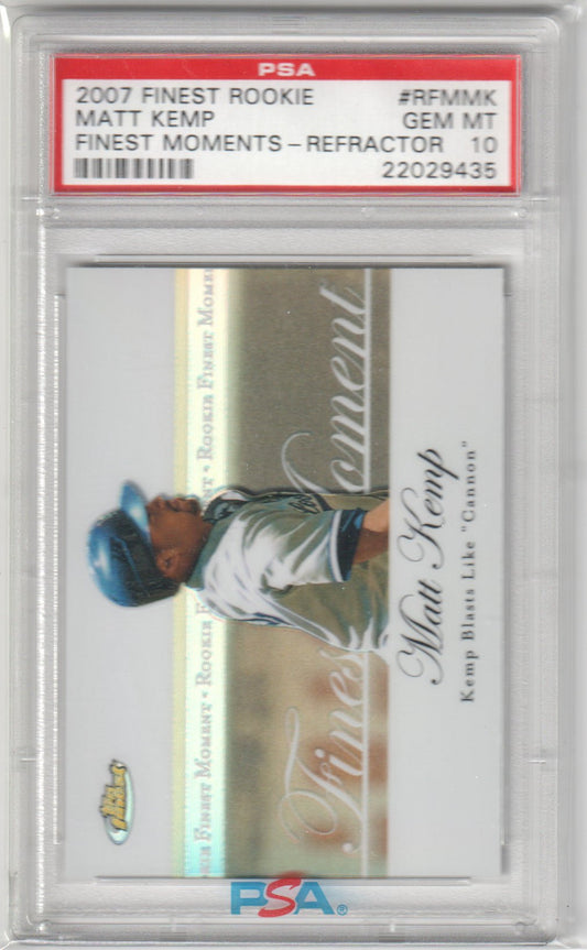 MATT KEMP 2007 Finest Rookie Finest Moments #RFMMK Refractor PSA 10 GEM Pop 3 - Columbia Hobby - Sports Card Boxes - Toploaders - Card Savers