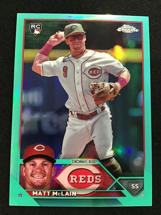 Matt McLain 2023 Topps Chrome Update USC200 Aqua RC /199 Rookie Reds - Columbia Hobby - Sports Card Boxes - Toploaders - Card Savers