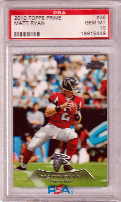 MATT RYANS 2010 Topps Prime #36 PSA 10 GEM MINT - FALCONS POP 1 - Columbia Hobby - Sports Card Boxes - Toploaders - Card Savers