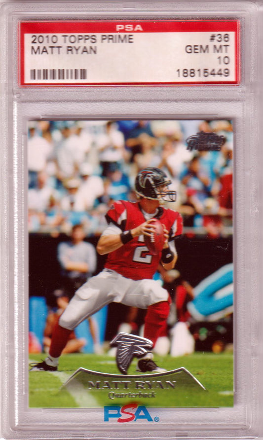 MATT RYANS 2010 Topps Prime #36 PSA 10 GEM MINT - FALCONS POP 1 - Columbia Hobby - Sports Card Boxes - Toploaders - Card Savers