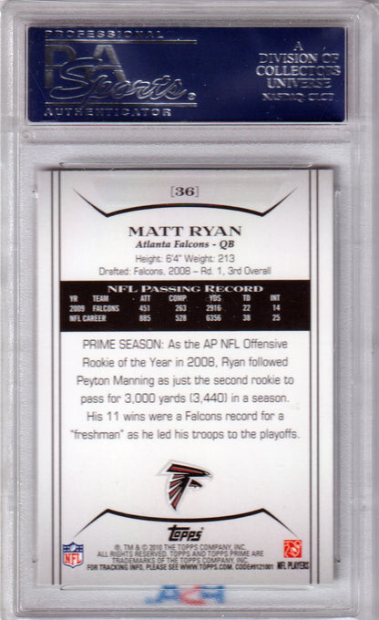 MATT RYANS 2010 Topps Prime #36 PSA 10 GEM MINT - FALCONS POP 1 - Columbia Hobby - Sports Card Boxes - Toploaders - Card Savers
