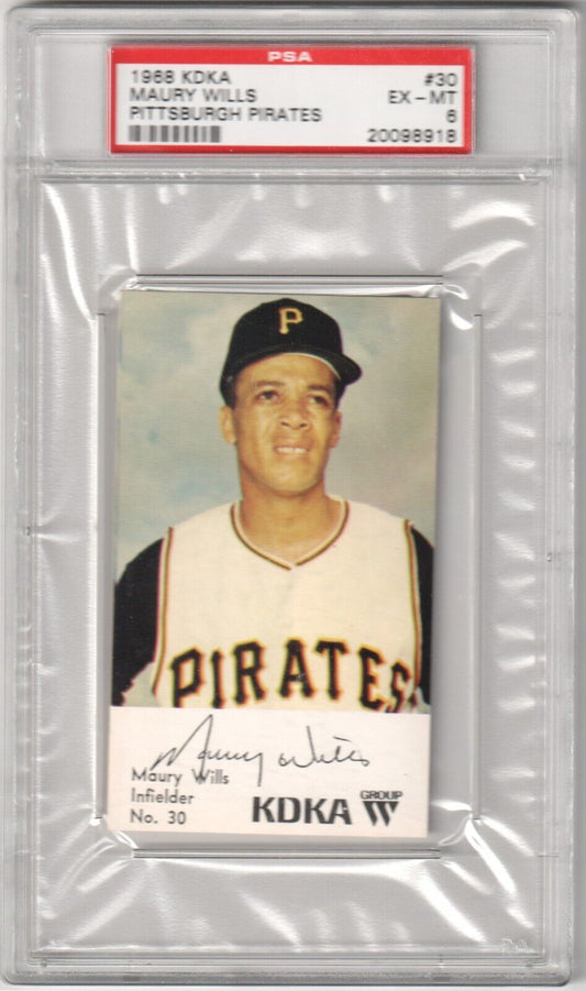 MAURY WILLS 1968 KDKA #30 PSA 6 EX - MT - PIRATES - Columbia Hobby - Sports Card Boxes - Toploaders - Card Savers