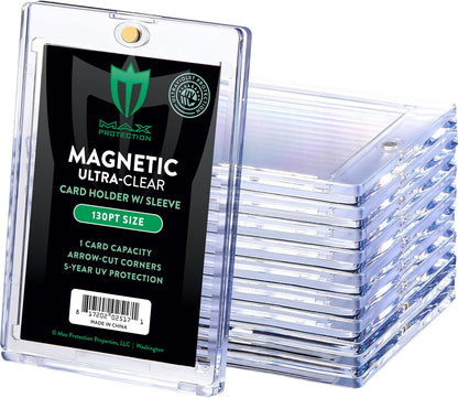 Max Pro Ultra Clear Magnetic Card Holder 130pt w/Sleeve Size - Columbia Hobby - Sports Card Boxes - Toploaders - Card Savers