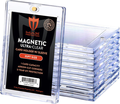 Max Protection 25ct Max Pro UV Ultra Clear Magnetic Card Holder 35pt w/Soft Sleeve Size Max Protection 25ct Max Pro UV Ultra Clear Magnetic Card Holder 35pt w/Soft Sleeve Size