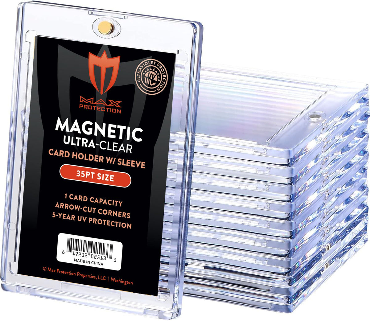 Max Protection 25ct Max Pro UV Ultra Clear Magnetic Card Holder 35pt w/Soft Sleeve Size