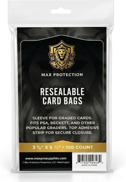 Max Protection Graded Card Sleeves (100 Count) – Resealable Slab Bags for PSA, SGC, BGS & CGC Graded Cards - Columbia Sports Cards
