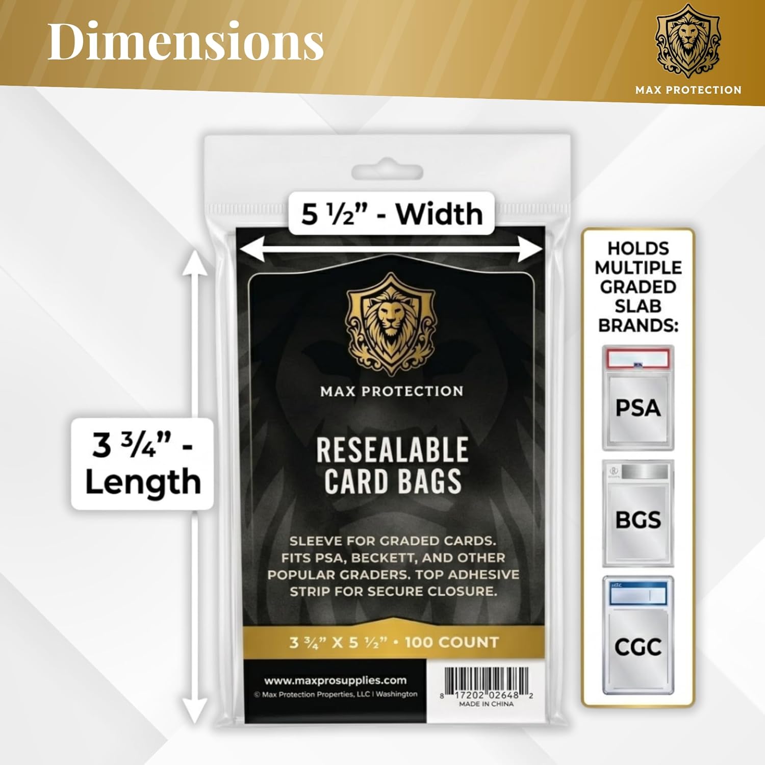 Max Protection Graded Card Sleeves (100 Count) – Resealable Slab Bags for PSA, SGC, BGS & CGC Graded Cards - Columbia Sports Cards