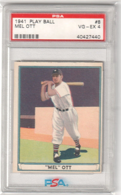 MEL OTT 1941 Play Ball #8 PSA 4 VG - EX - GIANTS - Columbia Hobby - Sports Card Boxes - Toploaders - Card Savers