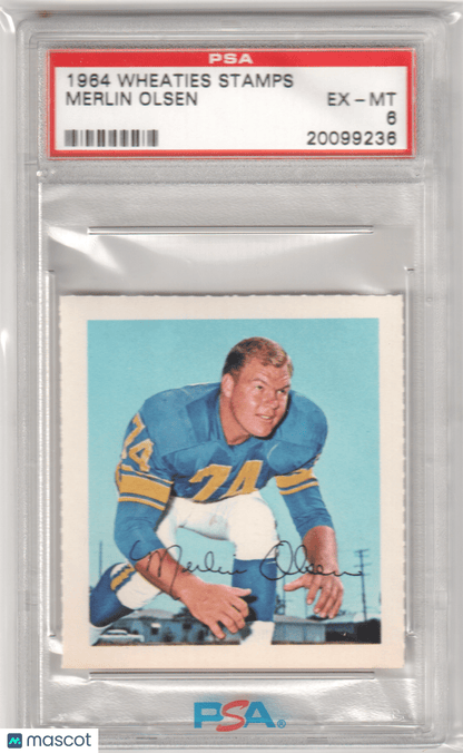 MERLIN OLSEN 1964 Wheaties Stamps PSA 6 EX - MT - RAMS - Columbia Hobby - Sports Card Boxes - Toploaders - Card Savers