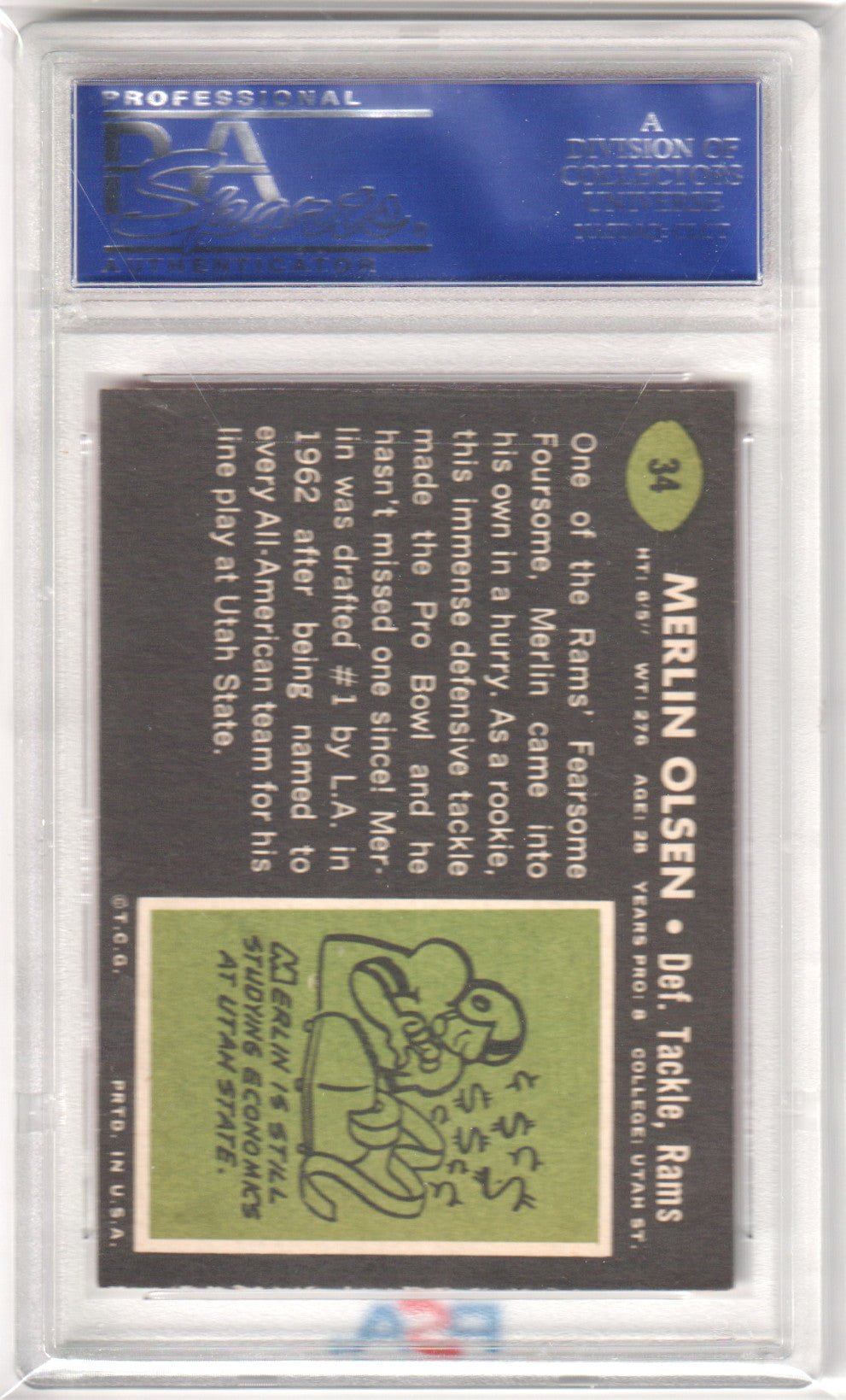 MERLIN OLSEN 1969 Topps 34 PSA 8 NM - MT - RAMS - Columbia Hobby - Sports Card Boxes - Toploaders - Card Savers