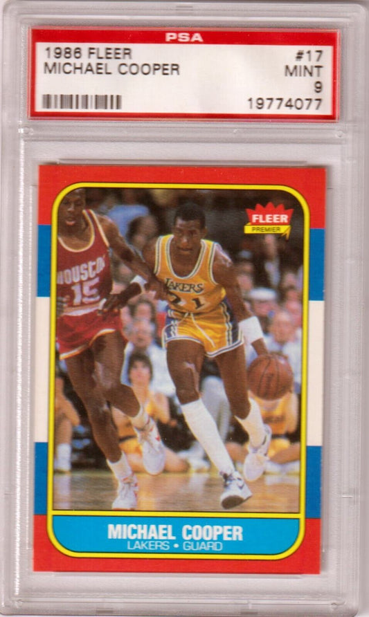 MICHAEL COOPER 1986 - 87 Fleer #17 PSA 9 MINT - LAKERS - Columbia Hobby - Sports Card Boxes - Toploaders - Card Savers