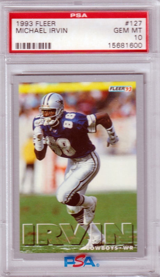 MICHAEL IRVIN 1993 Fleer #127 PSA 10 GEM MINT - COWBOYS - Columbia Hobby - Sports Card Boxes - Toploaders - Card Savers