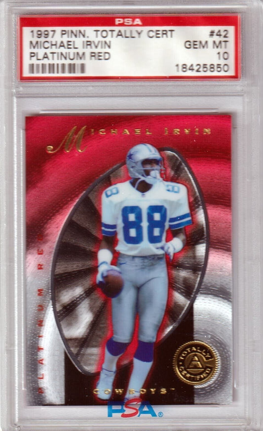 MICHAEL IRVIN 1997 Totally Certified Platinum Red SP #/4999 PSA 10 GEM MINT - Columbia Hobby - Sports Card Boxes - Toploaders - Card Savers