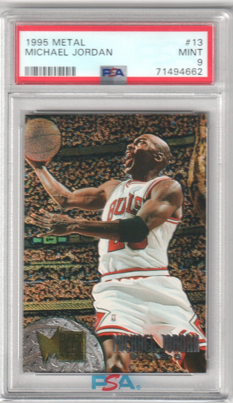MICHAEL JORDAN 1995 - 96 Metal #13 PSA 9 MINT - BULLS - Columbia Hobby - Sports Card Boxes - Toploaders - Card Savers