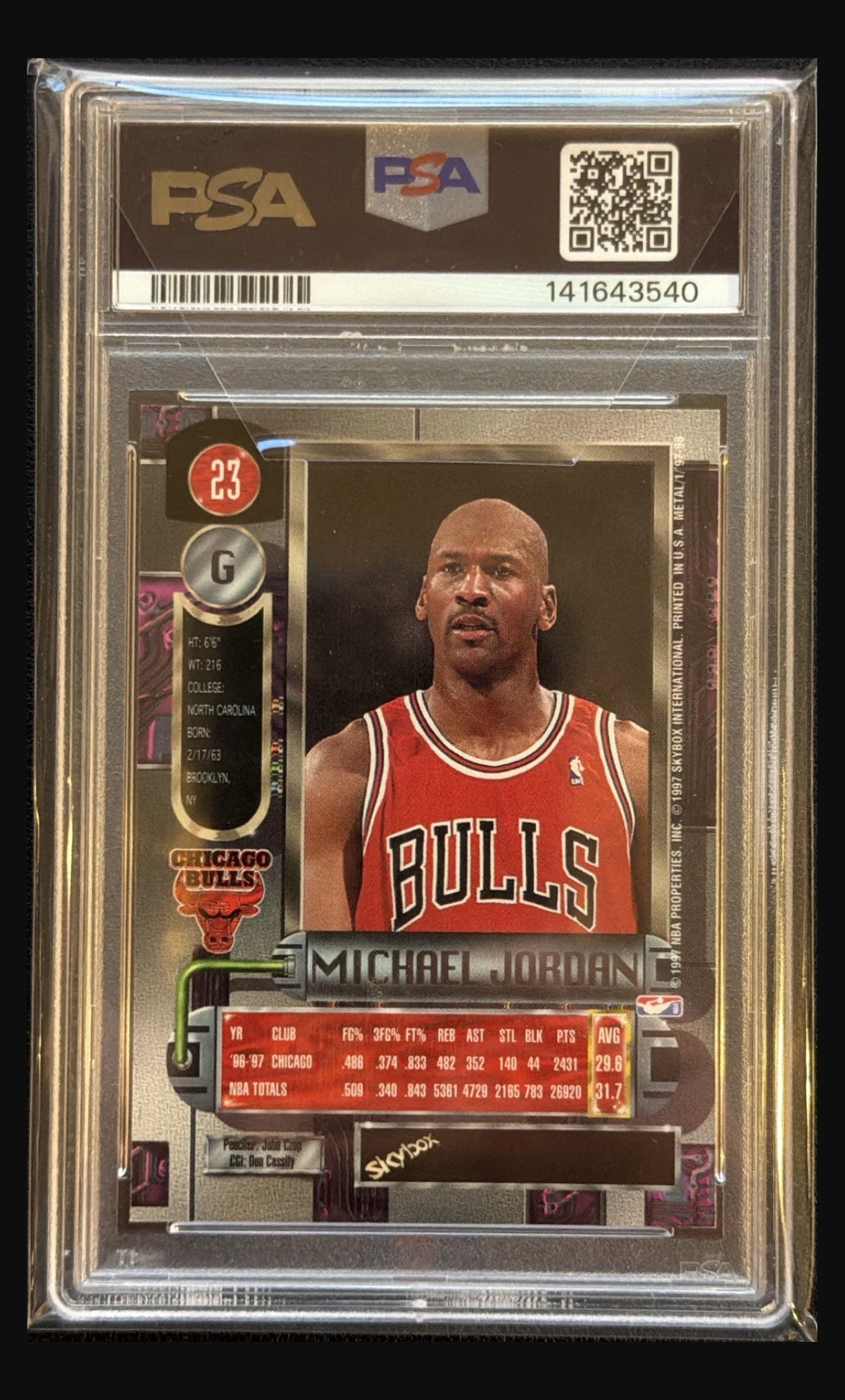 1997 Metal Universe Michael Jordan #23 graded PSA 8 trading card - back