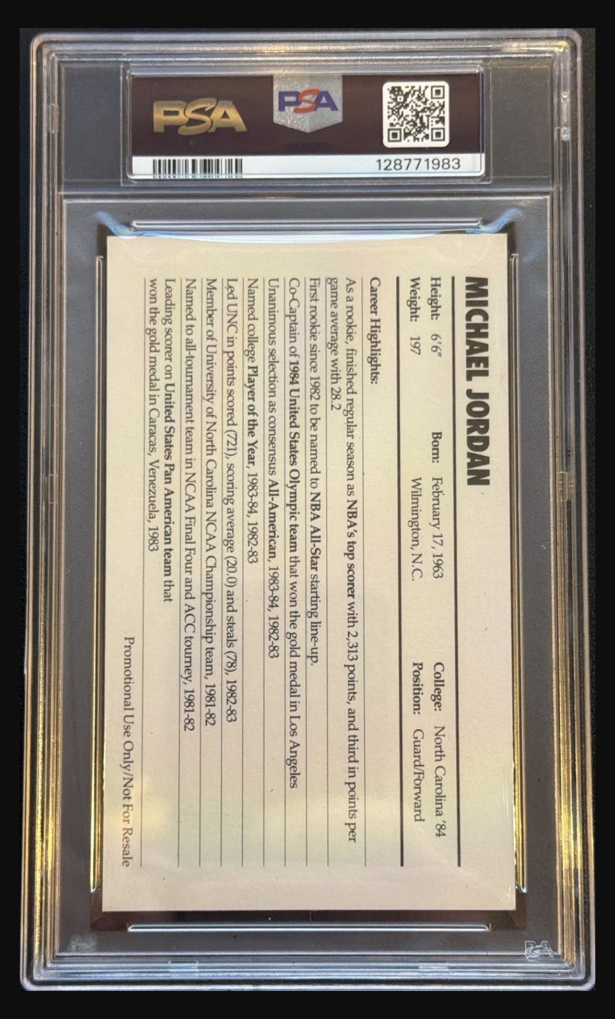 1985 Nike Michael Jordan Promo graded PSA 6 trading card - back