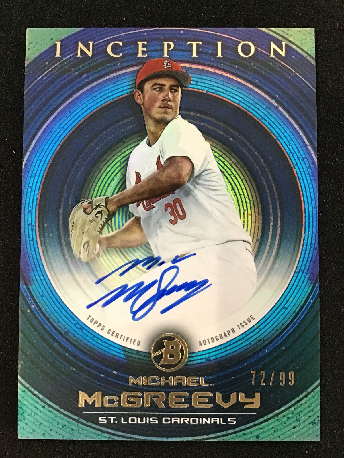 Michael McGreevy 2022 Bowman Inception Prospect Auto Blue Foil /99 SP Cardinals - Columbia Hobby - Sports Card Boxes - Toploaders - Card Savers